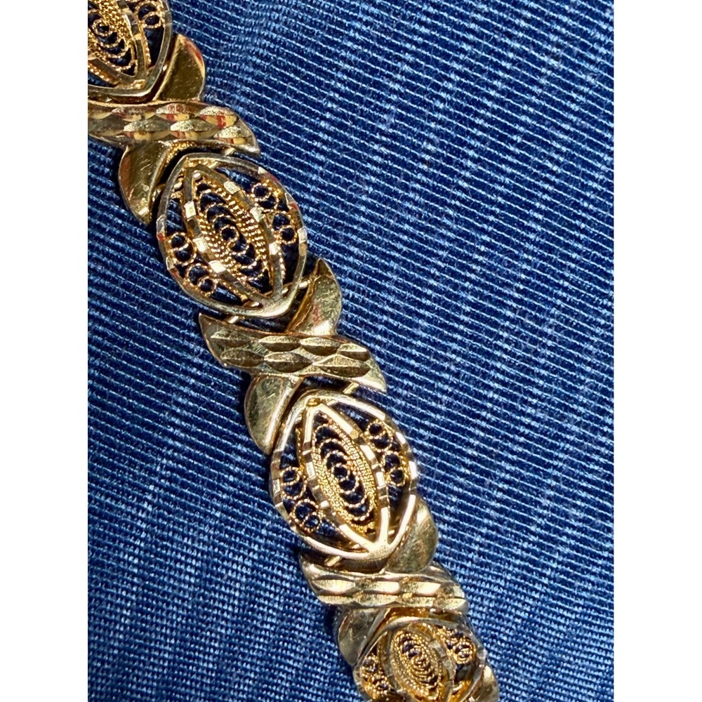 Vintage 925 Sterling Silver Gold Vermeil Filigree XO Bracelet Turkey 7.5 Inch - Picture 5 of 6